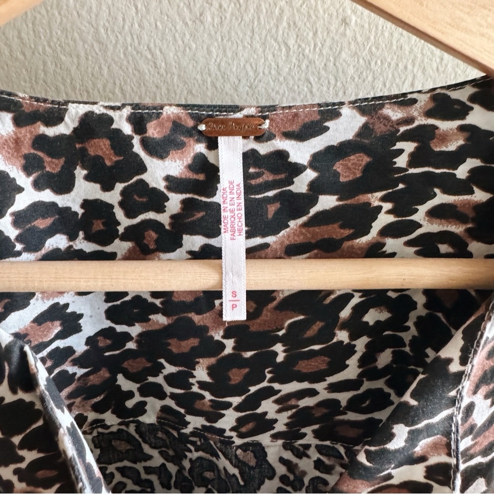 Free People Leopard Print Peasant Blouse in Black, Brown, White - Picture 9 of 9